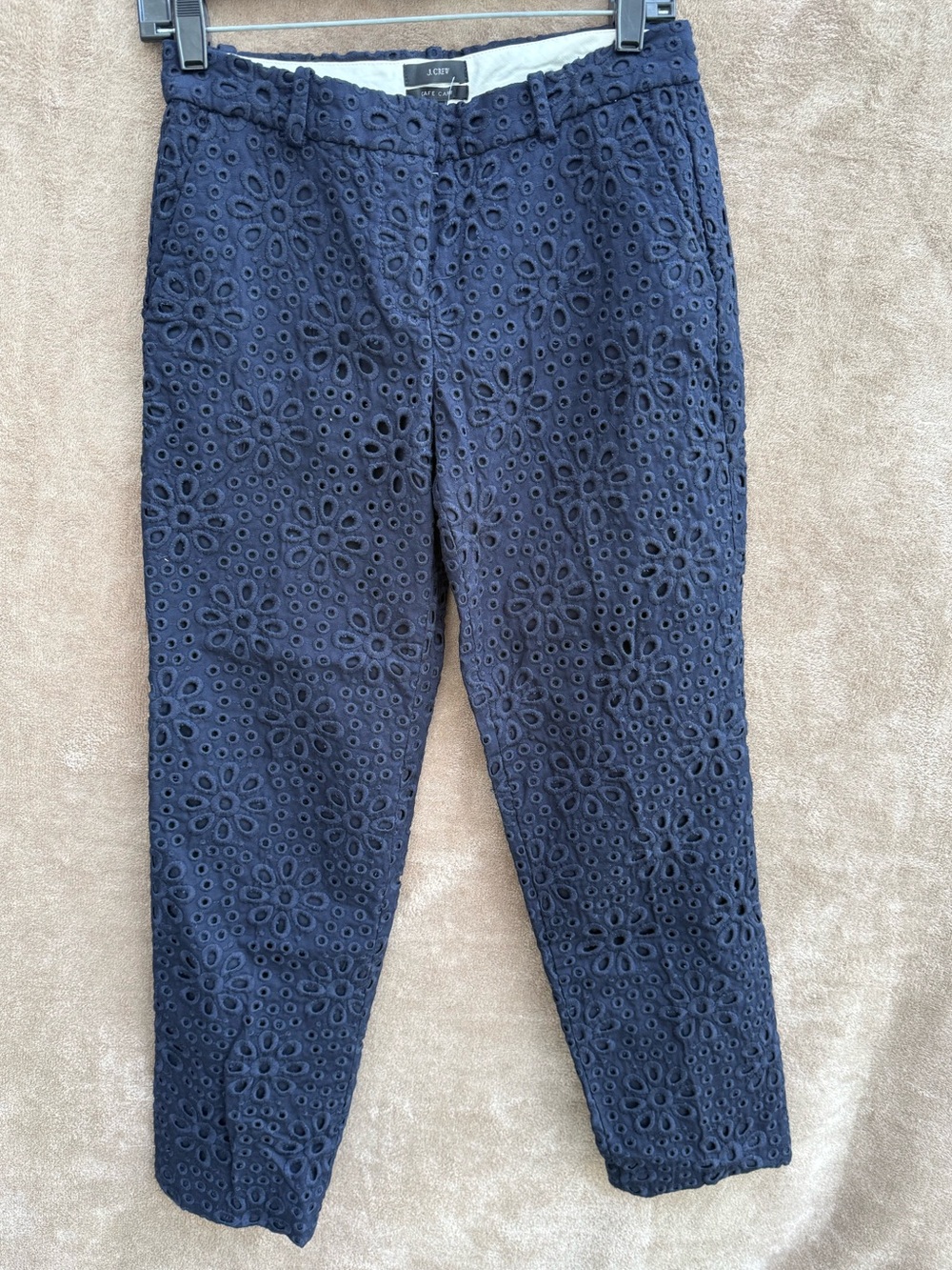 J. Crew Navy Floral Eyelet Cafe Capri Pants